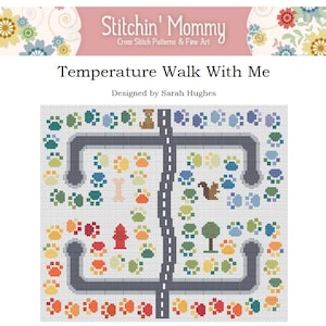 PRINT COPY - Temperature Walk With Me cross stitch pattern - Dog Paw Prints