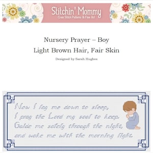 PRINT COPY - Now I Lay Me Down to Sleep - Cross stitch pattern - Boy