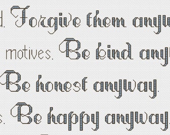 Cross stitch PDF pattern - Anyway Mother Teresa - INSTANT DOWNLOAD
