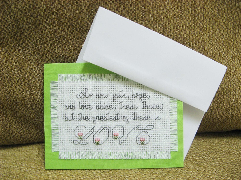 Cross Stitch Note Card Love Etsy