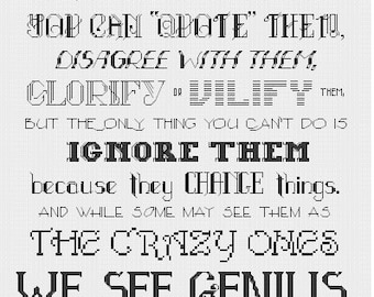 Here's To The Crazy Ones cross stitch pattern PDF - Steve Jobs quote - INSTANT DOWNLOAD
