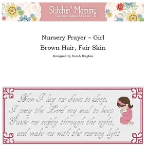 PRINT COPY - Now I Lay Me Down to Sleep - Cross stitch pattern - Girl