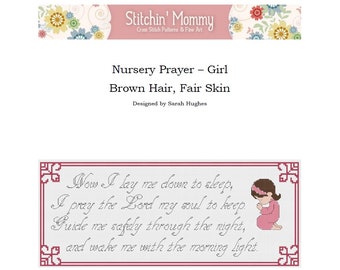 PRINT COPY - Now I Lay Me Down to Sleep - Cross stitch pattern - Girl