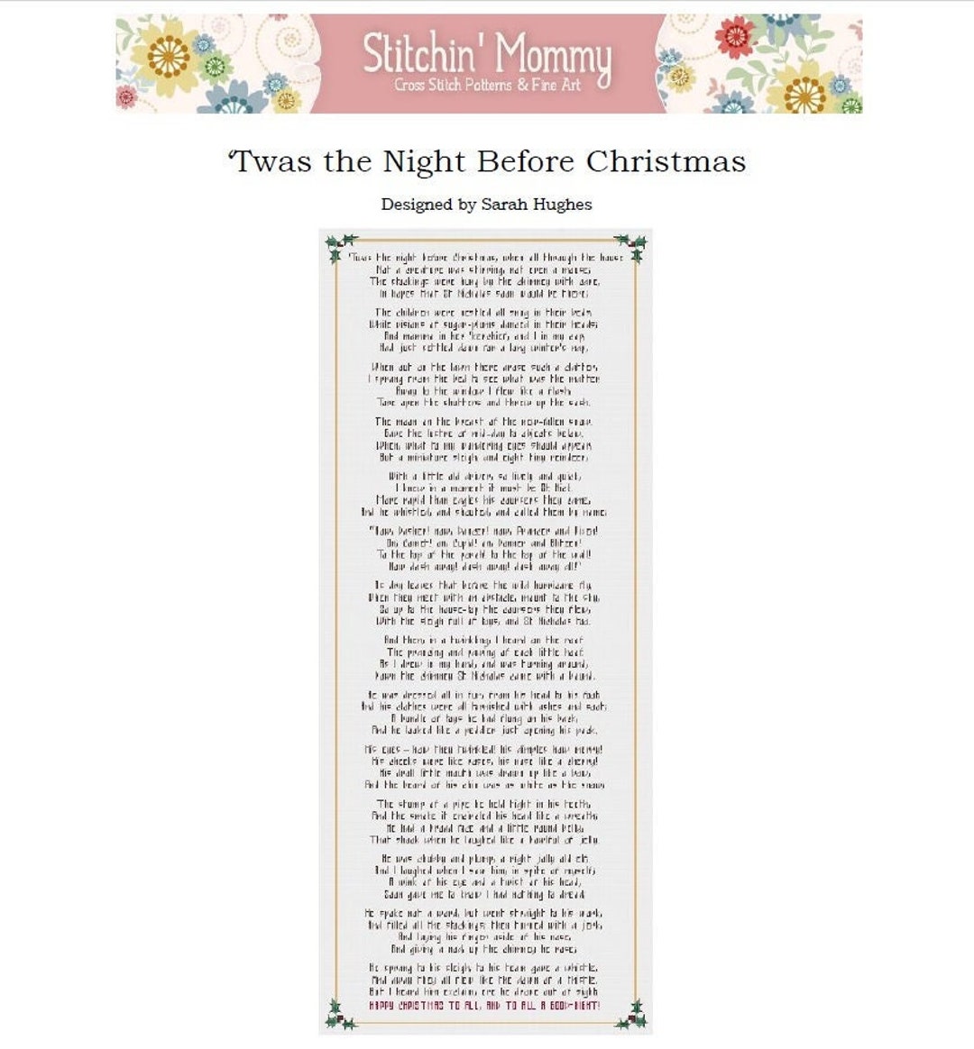 PRINT COPY twas The Night Before Christmas Cross Stitch Pattern Etsy