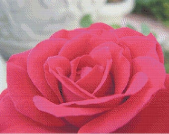 Red Rose cross stitch pattern - Close Up - PDF INSTANT DOWNLOAD