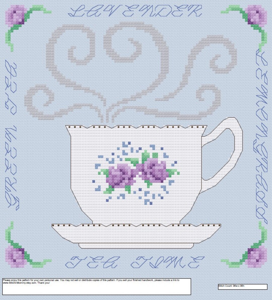 Lavender Tea Cup Cross Stitch Pattern PDF - INSTANT DOWNLOAD - Etsy