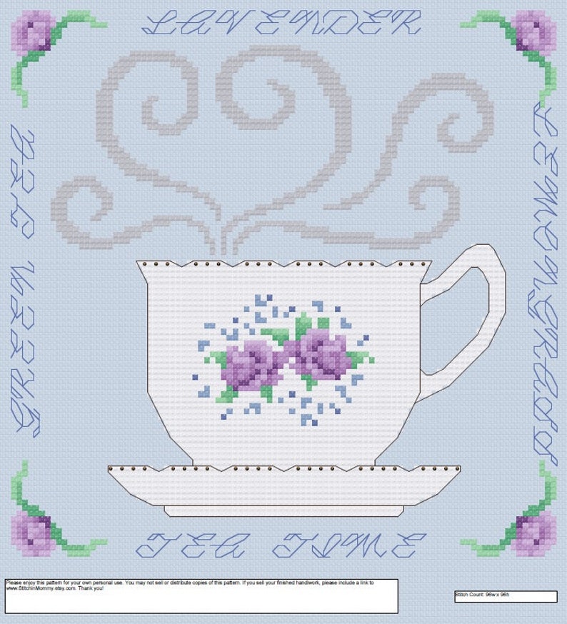 Lavender Tea Cup Cross Stitch Pattern PDF - INSTANT DOWNLOAD - Etsy