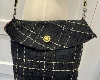Classy Upcycled Black Tweed Skirt Bag