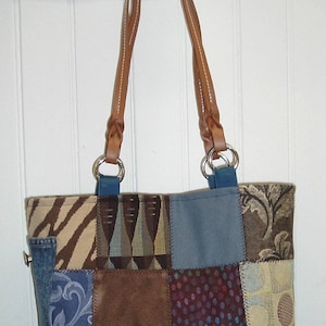 Blue and Brown Patchwork Tote