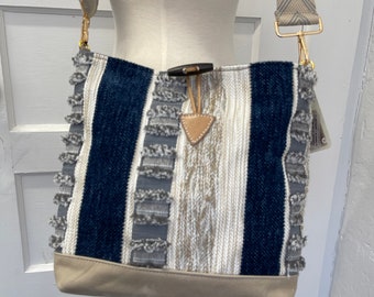 Textured Blue Stripe Tote