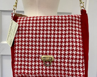 Upcycled Red Houndstooth Tweed Purse