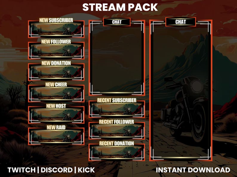 Stream Motorcycle Motorcycle Twitch Stream Pack | Animated Retro Overlays - Etsy