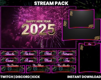 2025 New Year Fireworks Stream Pack | Animated OBS Overlay