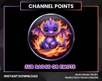 Purple Dragon Twitch Emote | Channel Point, Sub Badge (Digital Download)