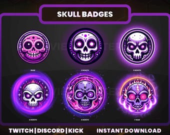 Skull Twitch Sub Badges | Cranium Bit Badges | Skull-Themed Twitch Badges | High-Quality Twitch Sub & Bit Badge Set| Skull | Purple skull