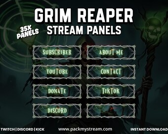 Pacote de painéis de fantasia sombria para Twitch, sobreposição de transmissão com a Morte, painéis assustadores de necromante, gráficos de terror para transmissões de jogos.