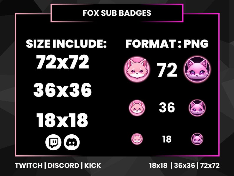 Pink Fox Sub Badges – Kawaii Kitsune Loyalty Badges (instant Download ...