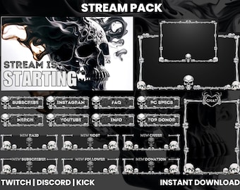 Skull Stream Pack | Dark-Themed | Gothic Overlay | Webcam Overlay | Twitch Alerts | Twitch Panels | Chat Box Overlay| Twitch  Overlay