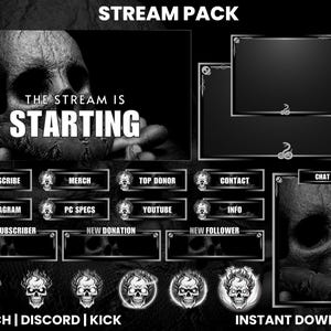 Grey Skull Stream Pack | Dark-Themed | Gothic Overlay | Webcam Overlay | Twitch Alerts | Twitch Panels | Chat Box Overlay| Twitch  Overlay