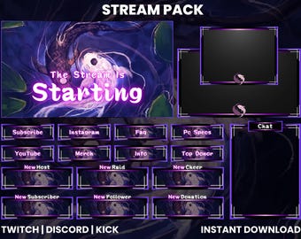 Yin Yang Fish Twitch Stream Pack | Purple & Pink Overlay