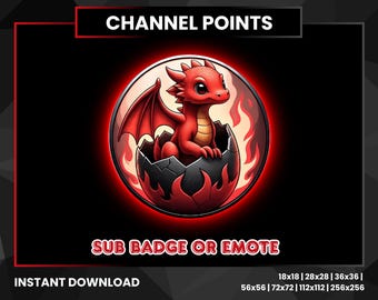 Emote Kawaii Dragão Vermelho para Twitch | Pontos do Canal, Insígnia de Inscrito (Download Digital)