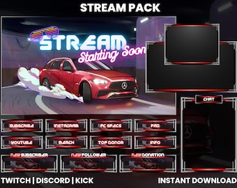 Drifting Car Stream Pack | Animated Twitch Overlays & Panels