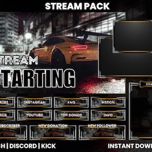 Porsche GTR Stream Pack | Car Overlays | Car Stream Pack | Screen Overlay | Twitch Panels | Animated Screens| Porsche Panels |Yellow Porsche