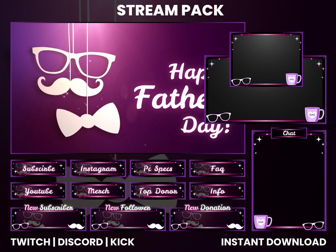 Father's Day Twitch Stream Pack | Purple Dad Theme Overlays (digital ...