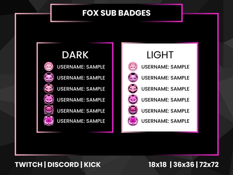 Pink Fox Sub Badges – Kawaii Kitsune Loyalty Badges (instant Download ...