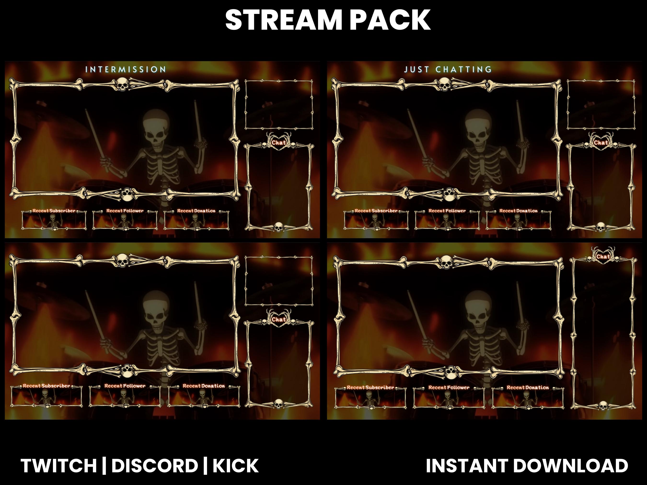 Skeleton Stream Pack | Dark-themed | Gothic Overlay | Webcam Overlay ...