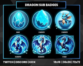 Blue Dragon Evolution Sub Badges | Twitch, Discord, Kick (Instant Download PNGs)