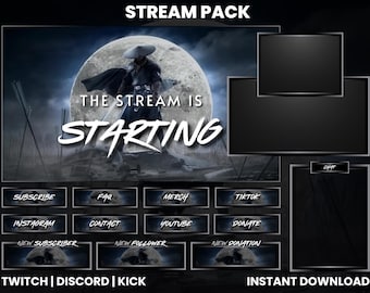 Paquete de transmisión de Twitch Moonlight Samurai / Pantallas, superposiciones y paneles animados / Animación de patada