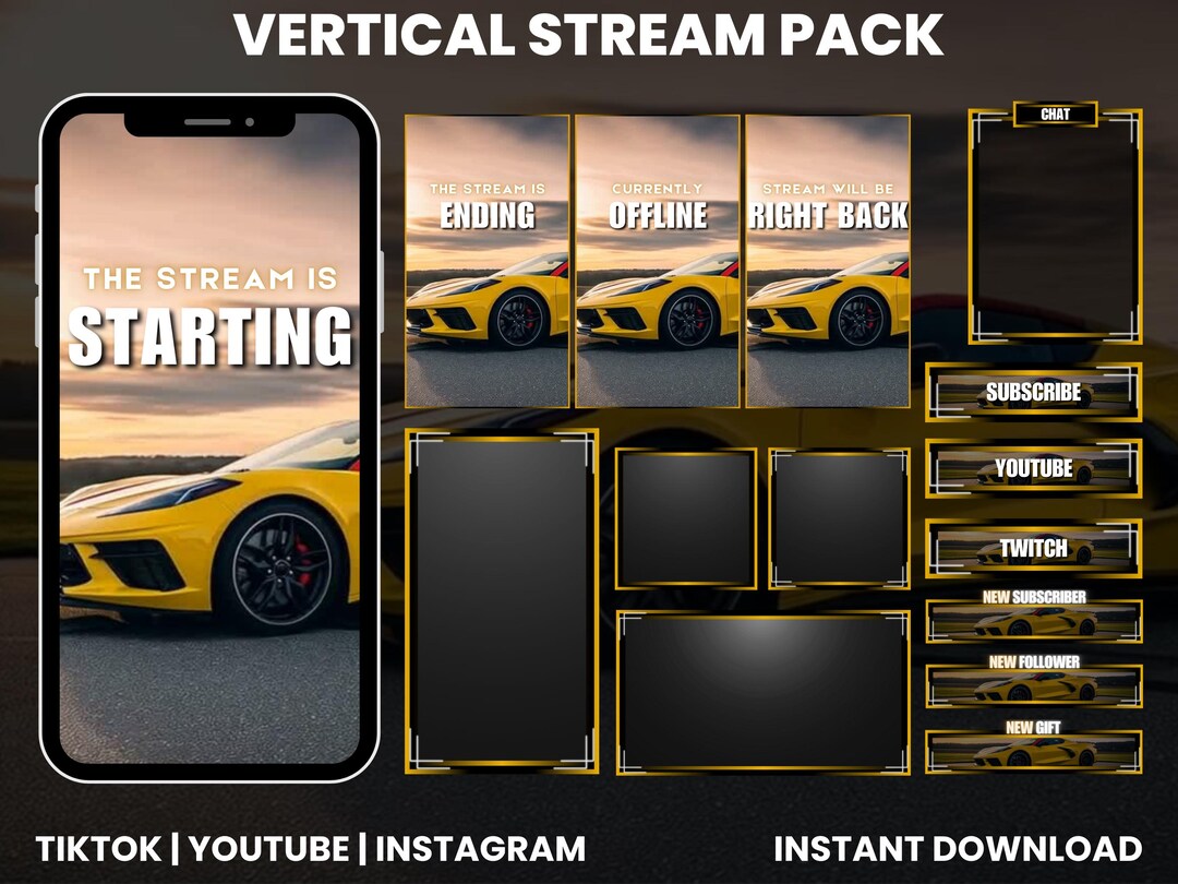 Flo Racing Overlay Mclaren 570S Vertical Stream Pack | Yellow Car Racing Overlays (digital ...