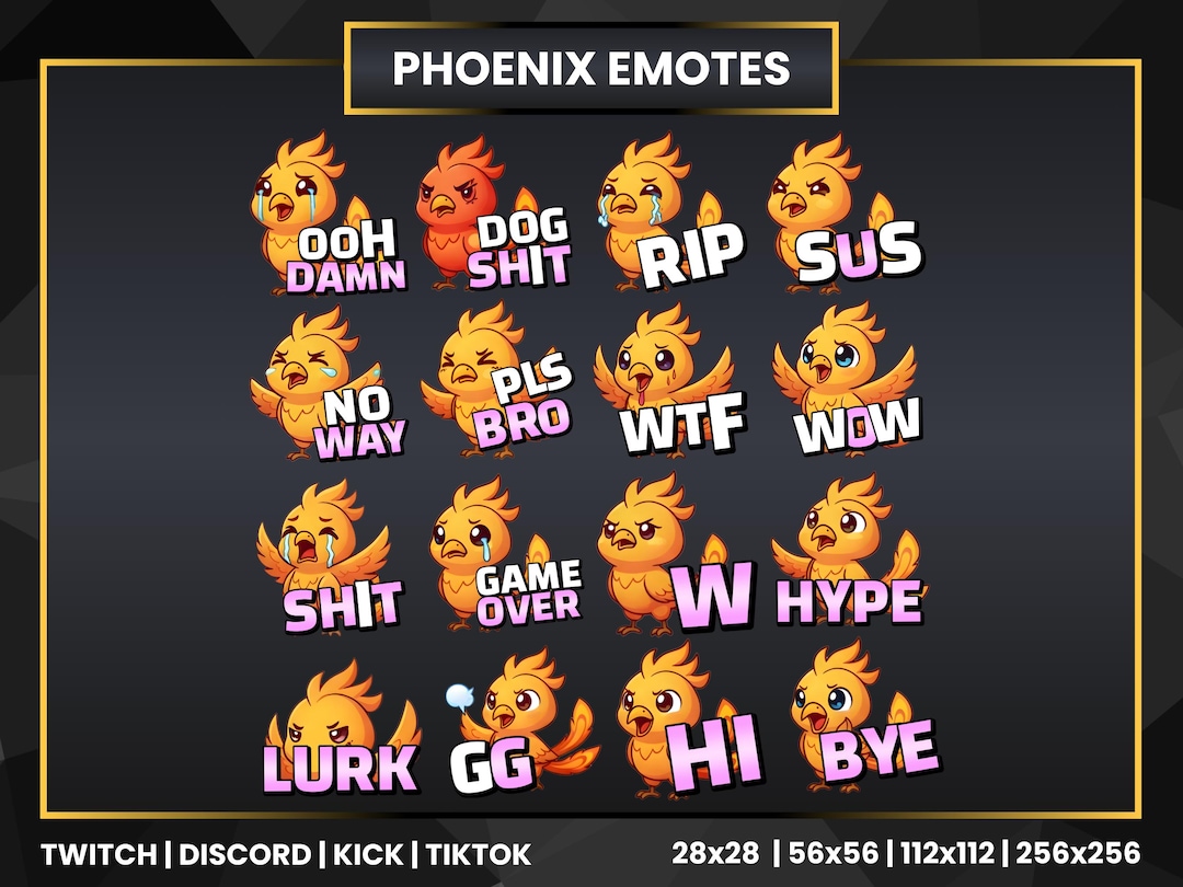 Phoenix Twitch Emotes - Cute Kawaii Fire Bird Emote Set - Etsy