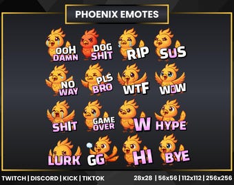 Phoenix Emotes – Kawaii Fire Bird Stream Pack (Instant Download)