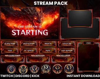 Dragon Twitch Stream Pack | Twitch Screen Overlays | Animated Webcam | Twitch Panels | Stream Overlays | Animated Screen | Twitch Sub Badges