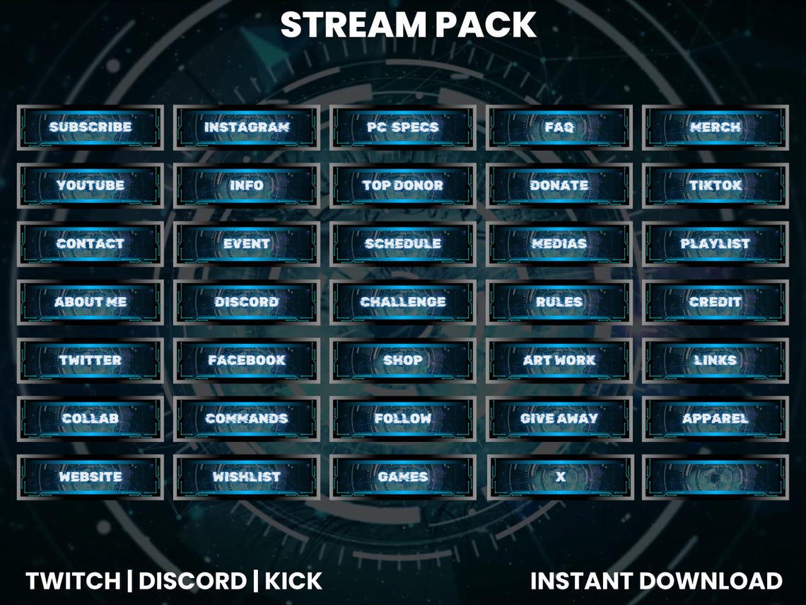 Blue Hi-tech Twitch Stream Pack | Animated Screens, Overlays | Kick ...