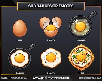 Emblemas de sanduíche de ovo frito para Twitch, Discord e Kick (Download instantâneo)