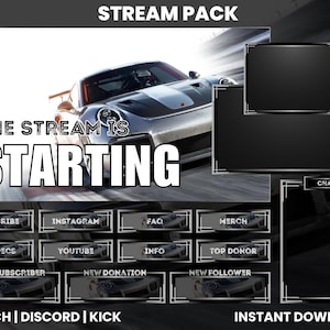 Grey Porsche Stream Pack | Car Overlays | Twitch Stream Pack |Racing Car Overlay | Twitch Panels | Animated Porsche Screens | Porsche Panels