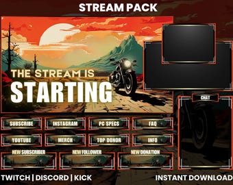 Pacote de Transmissão de Motocicletas na Twitch | Sobreposições Retrô Animadas