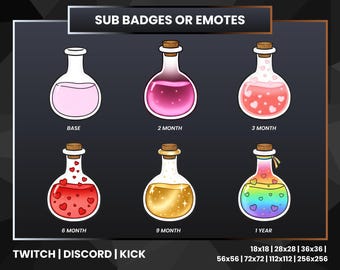 Love Potion Twitch Sub Badges - Magical Pink Chemical Evolution