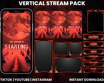 Red Sunrise Animated Stream Pack | Vertical Twitch Overlay |
