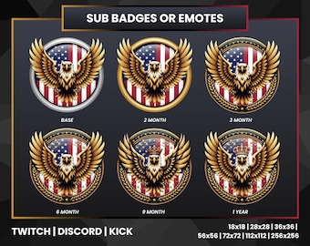 Eagle Flag Twitch Sub Badges - Patriotic American Bird Emotes | Kick Reaction