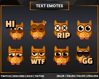 Orange Owl Text Emotes | Twitch, Discord, Kick (PNG Download)