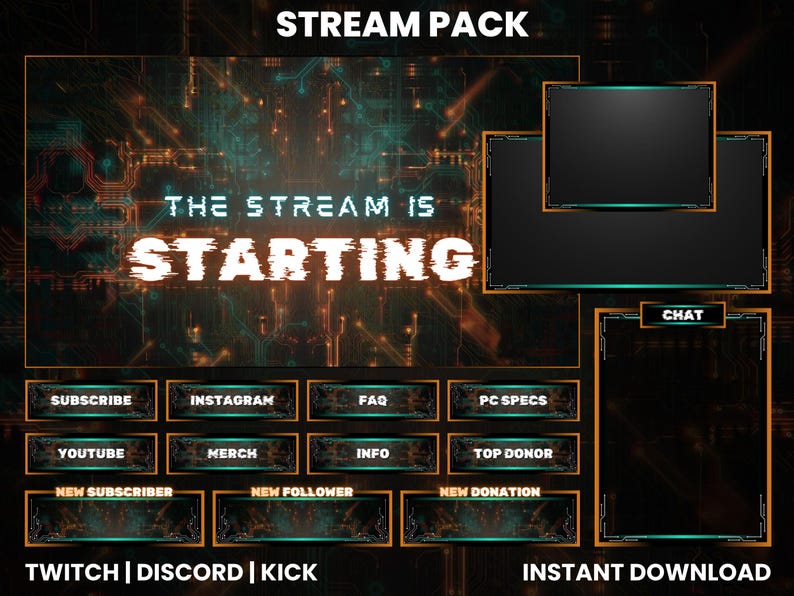 Futuristic Tech Stream Pack | Animated Twitch Overlay, Green Chatbox - Etsy