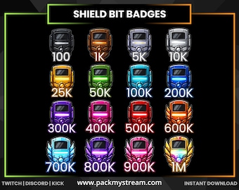 Emblemas personalizados com números e símbolos para Twitch, Kick e Discord.