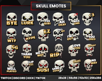 Pacote de Emotes de Caveira | Assustador para Twitch, Discord e Expulsão | Emote para Twitch (Download Digital PNG)