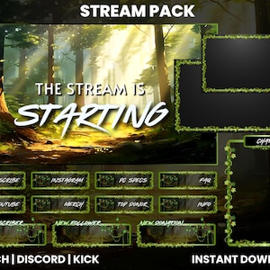 Green Forest Stream Package | Nature Twitch Overlay | Nature OBS overlays  | Animated Twitch Overlays | Animated Screens | Magical Overlay