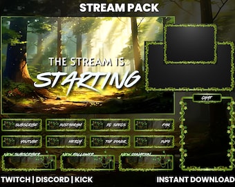 Green Forest Stream Package | Nature Twitch Overlay | Nature OBS overlays  | Animated Twitch Overlays | Animated Screens | Magical Overlay