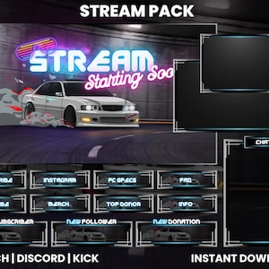 Pacote de transmissão com tema de carro | Sobreposições de carro | Pacote de transmissão do Twitch | Sobreposição de carro do Twitch | Painéis do Twitch | Telas de carros de corrida animados | Painéis do Twitch